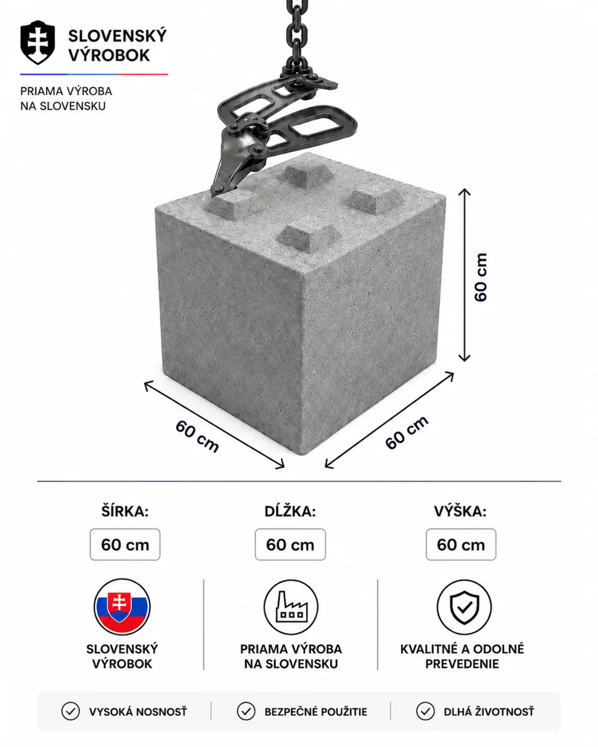 Betónový blok široký 60 cm – 60×60×60 cm – foto 2
