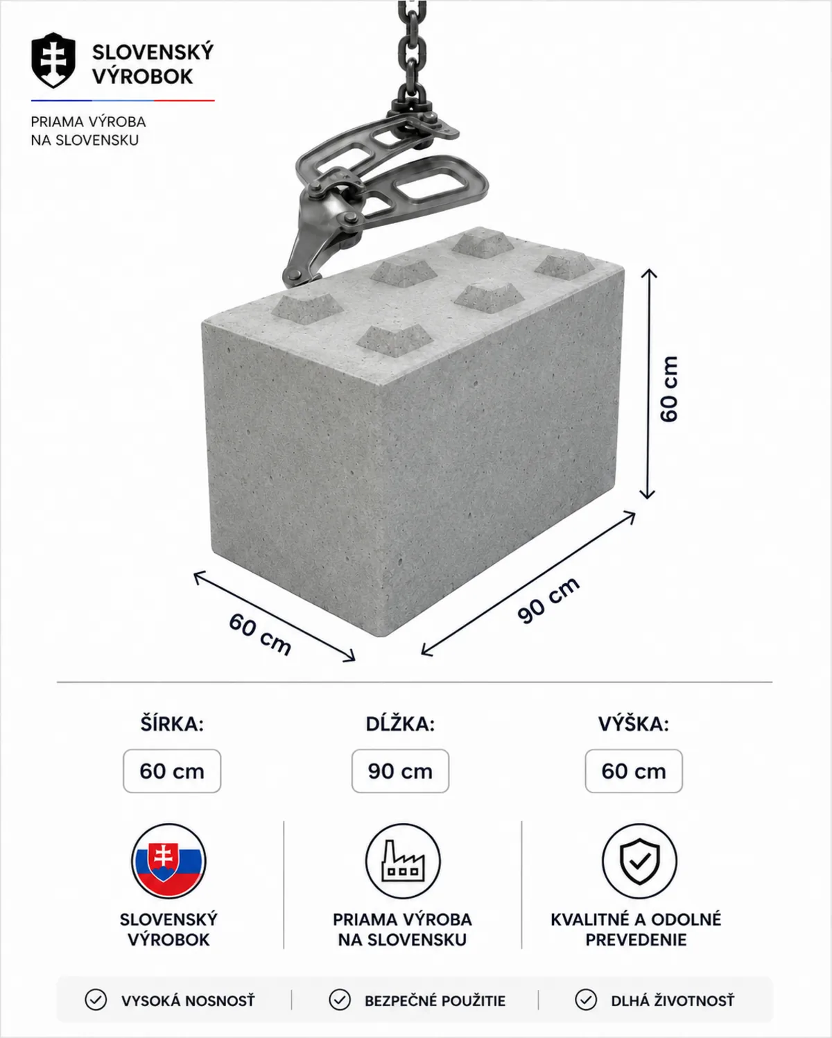 Betónový blok široký 60 cm – 60×90×60 cm – foto 2