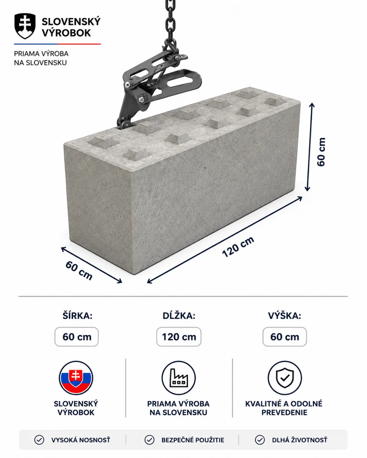 Betónový blok široký 60 cm – 60×120×60 cm – foto 2