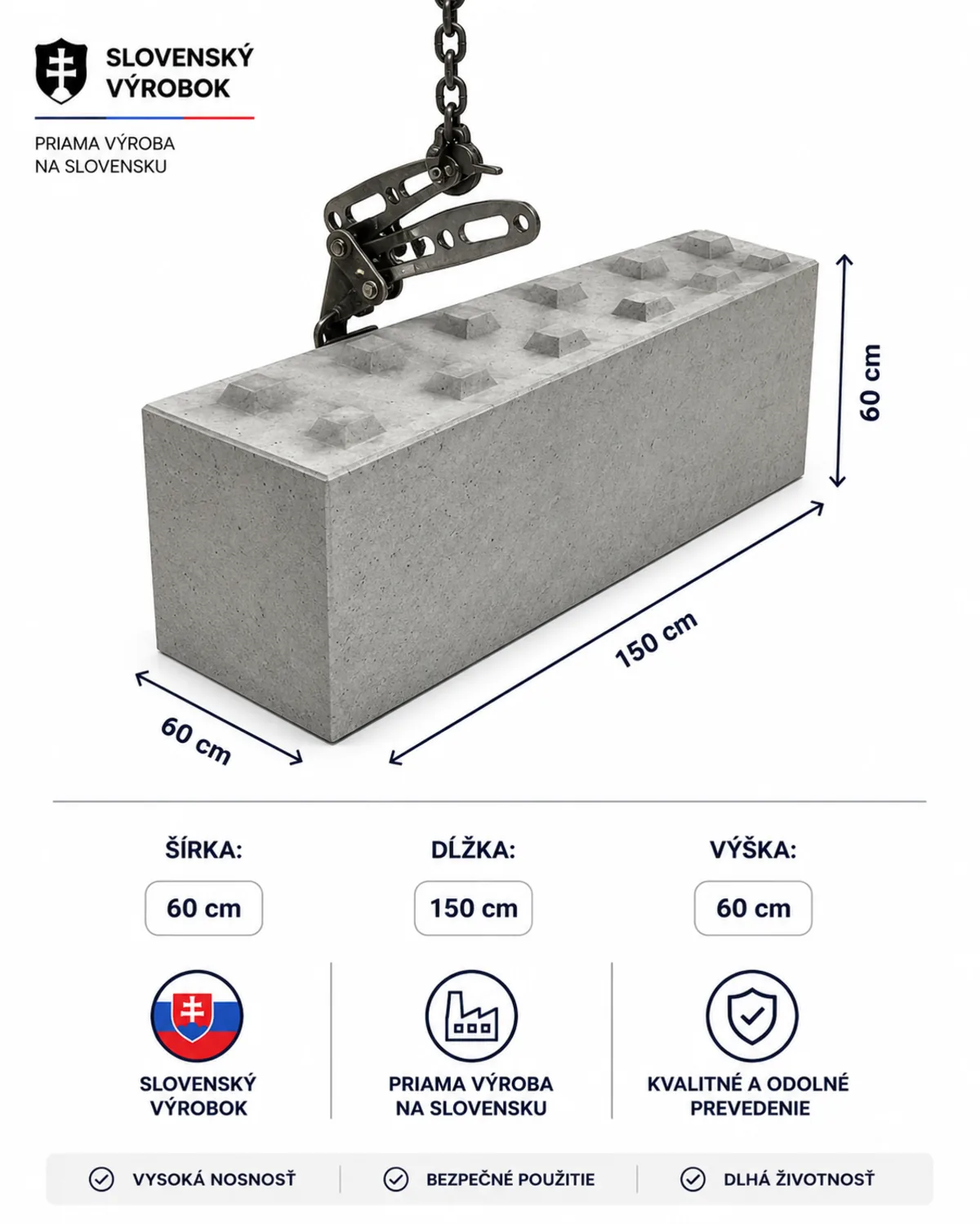 Betónový blok široký 60 cm – 60×150×60 cm – foto 2