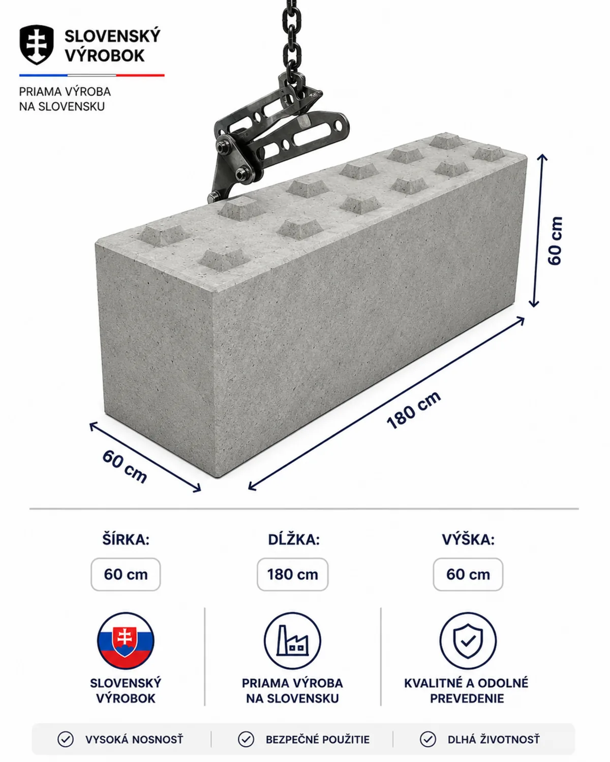 Betónový blok široký 60 cm – 60×180×60 cm – foto 2