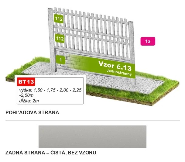 Betónový plot Vzor č. 13 – dvojradové zvislé latky – Pohľadová a zadná strana