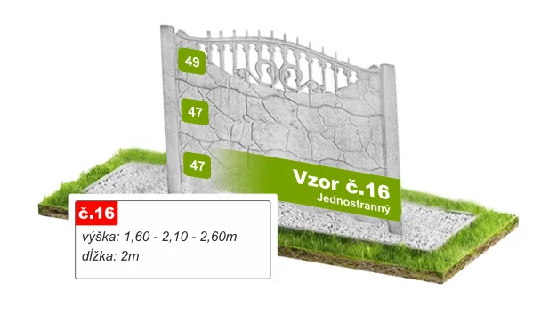 Betónový plot Vzor č. 16 – ozdobná oblúková koruna – Pohľad spredu