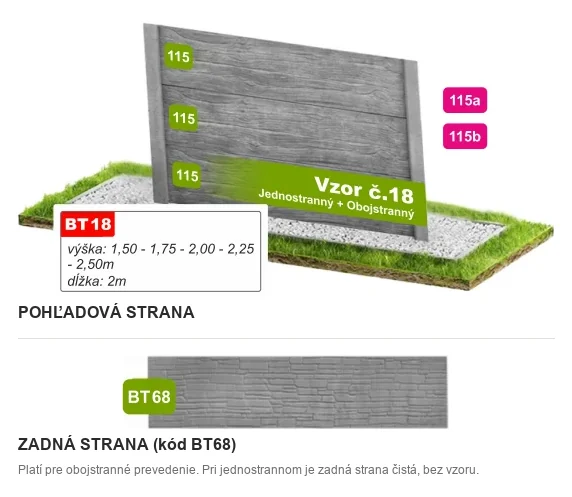 Betónový plot Vzor č. 18 – vodorovné drevené dosky – Pohľadová a zadná strana