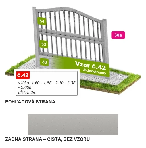 Betónový plot Vzor č. 42 – zvislé latky s oblúkom – Pohľadová a zadná strana