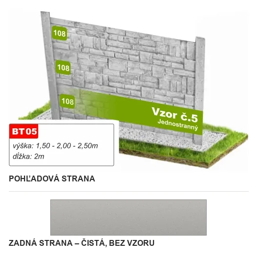 Betónový plot Vzor č. 5 – murivo z kvádrov – Pohľadová a zadná strana