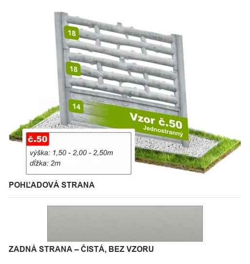 Betónový plot Vzor č. 50 – vodorovné kamenné pásy – Pohľadová a zadná strana