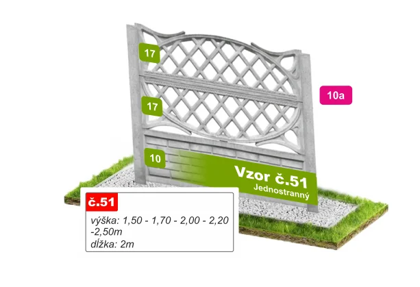 Betónový plot Vzor č. 51 – oválna mreža s oblúkom – Pohľad spredu