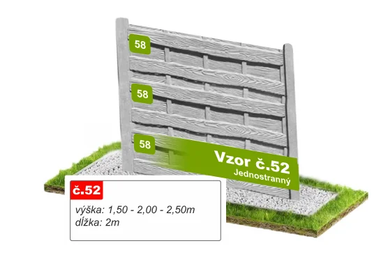 Betónový plot Vzor č. 52 – imitácia dreveného obkladu – Pohľad spredu