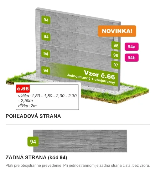 Betónový plot Vzor č. 66 – jemný vrstvený kameň – Pohľadová a zadná strana