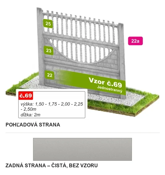 Betónový plot Vzor č. 69 – balustráda nad oblúkom – Pohľadová a zadná strana